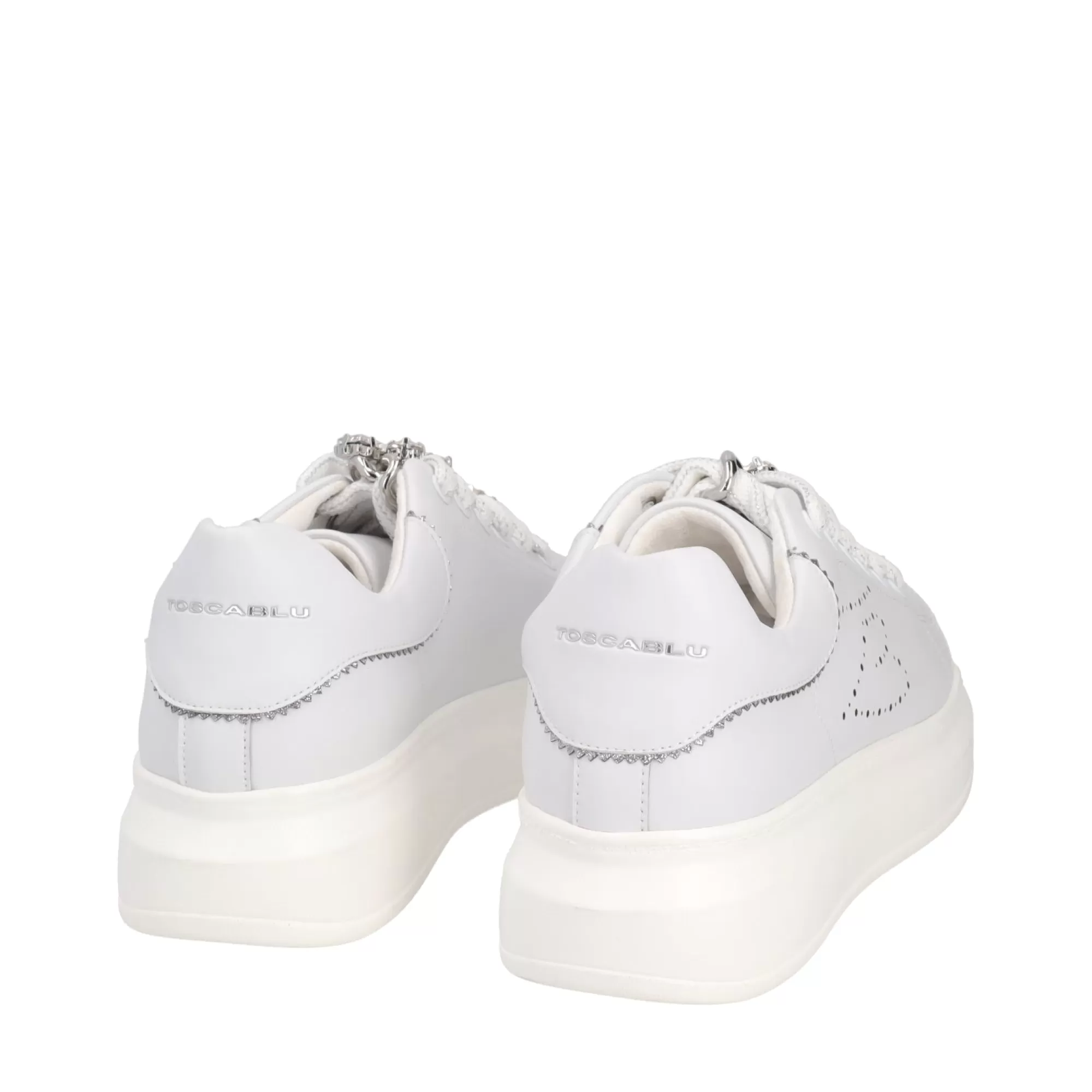 Sneakers*Tosca Blu Sneaker "Blues" Bianca E In 100% Pelle Con Catena Gioiello Argento