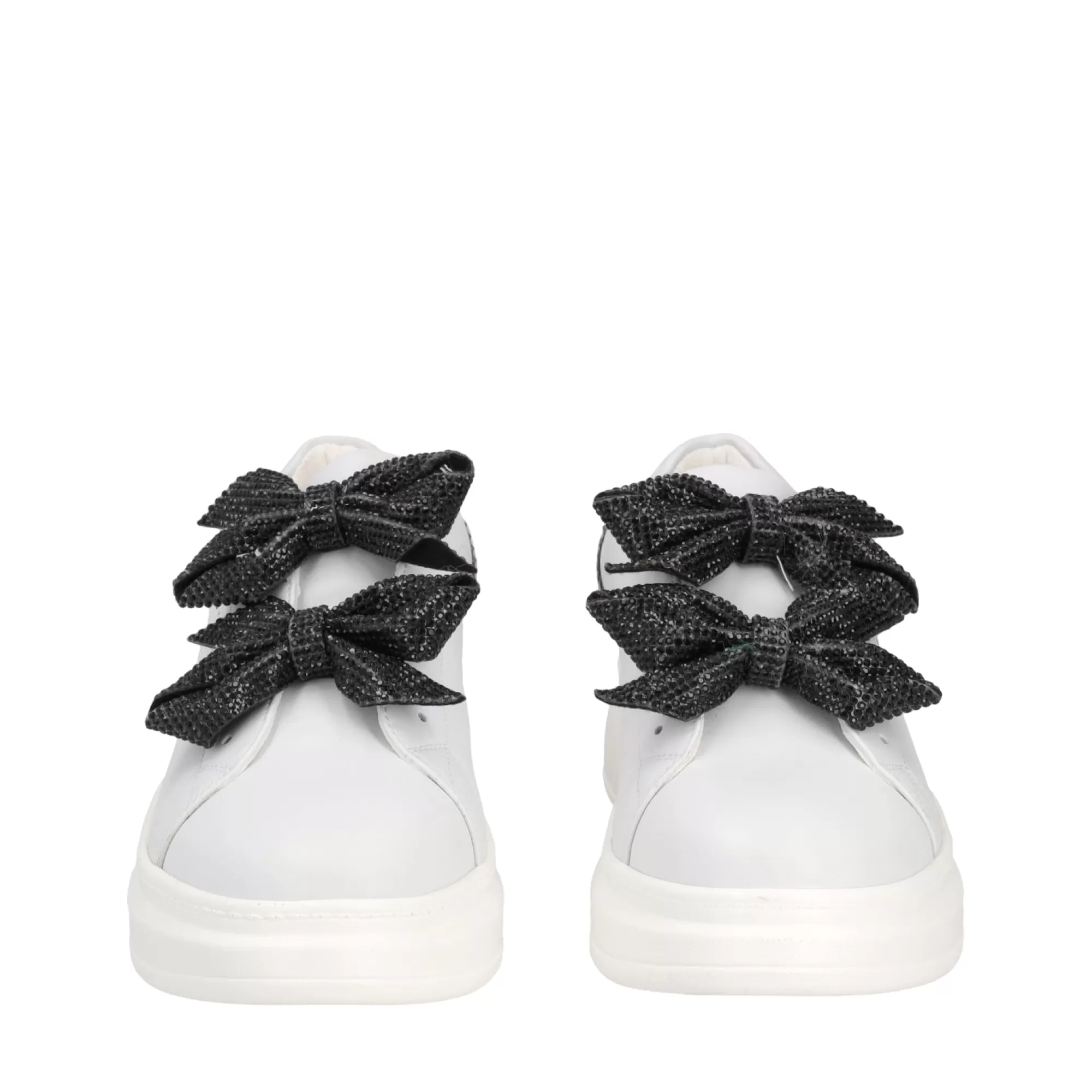 Sneakers*Tosca Blu Sneaker "Blues" Bianca E Nera In 100% Pelle Con Doppio Fiocco Bianco