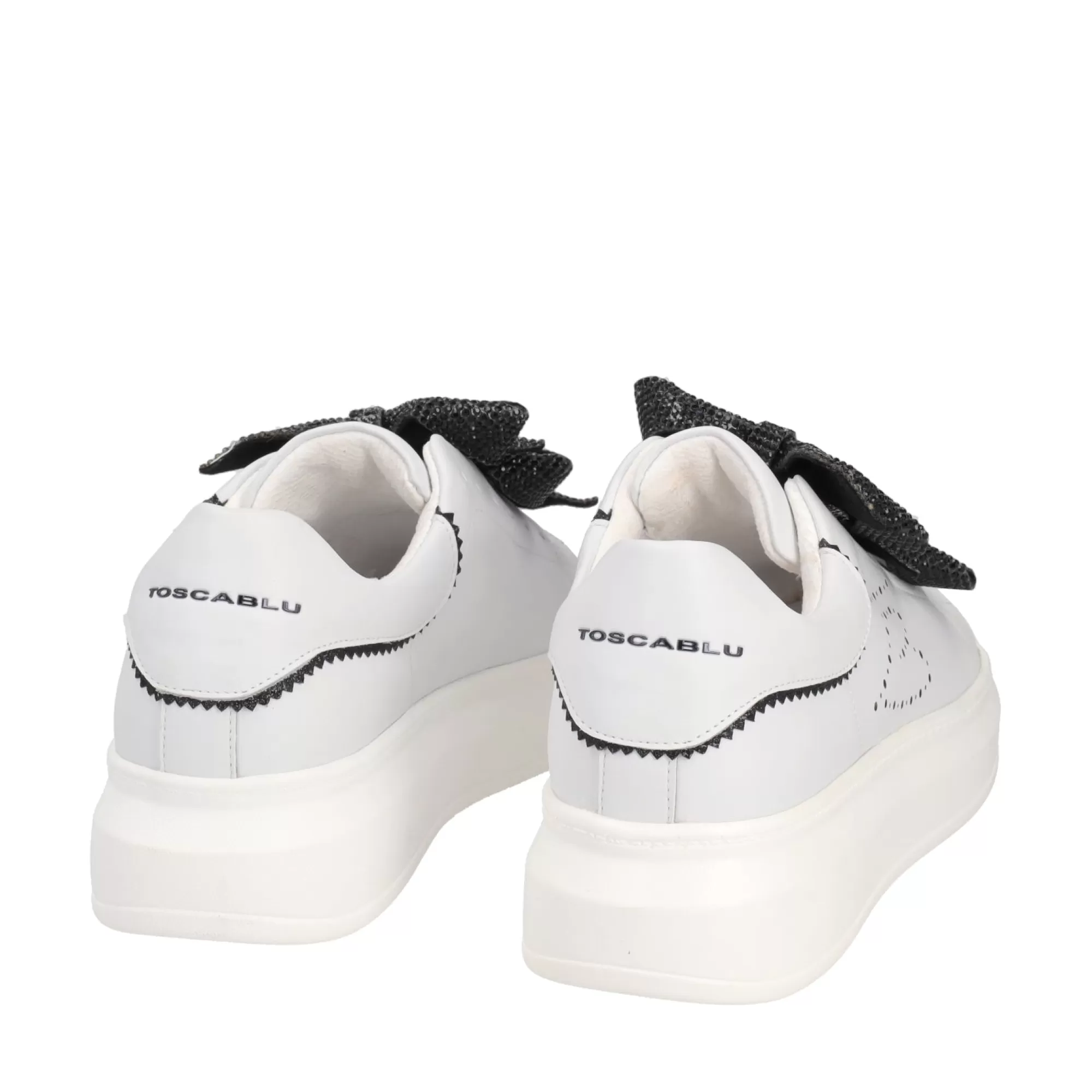 Sneakers*Tosca Blu Sneaker "Blues" Bianca E Nera In 100% Pelle Con Doppio Fiocco Bianco