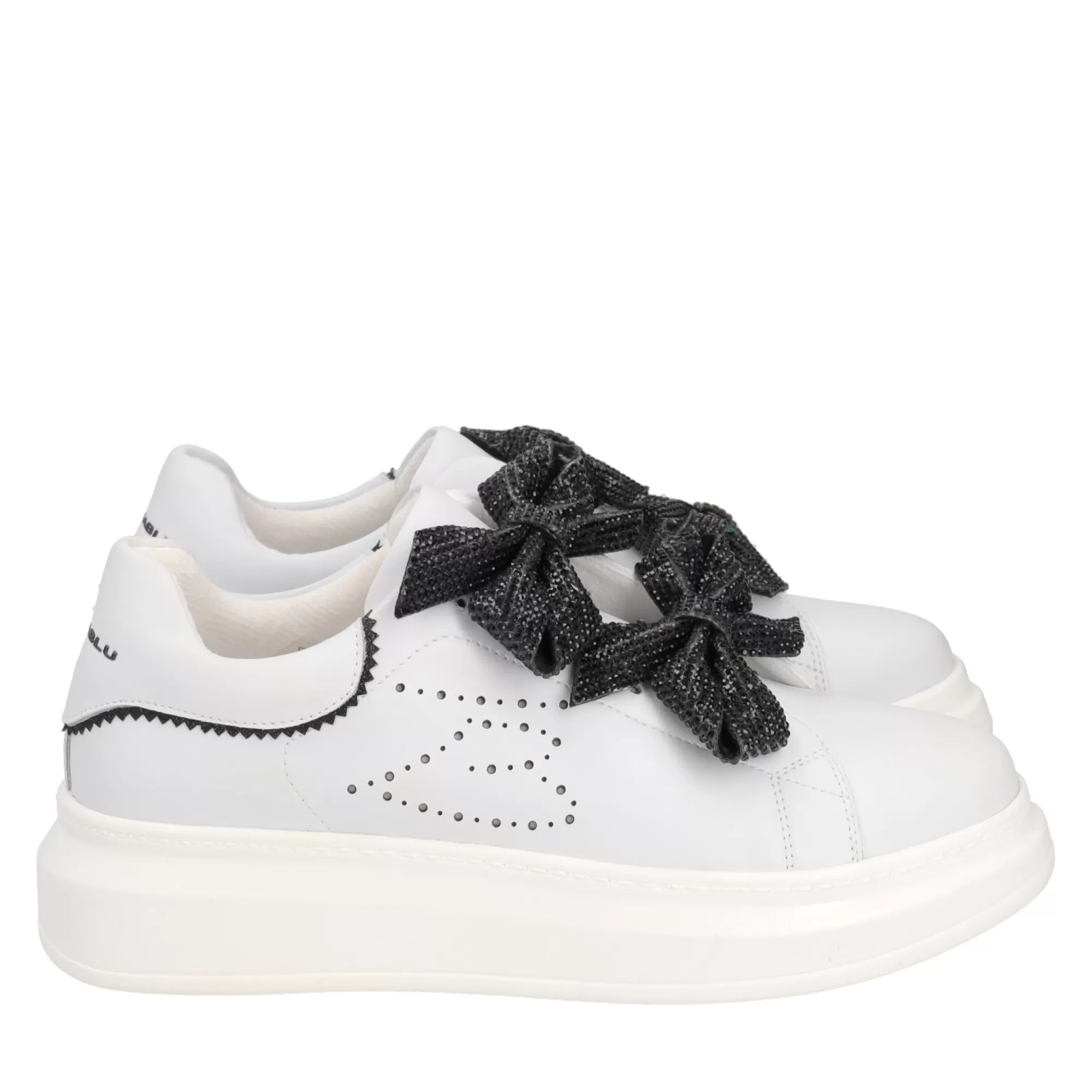 Sneakers*Tosca Blu Sneaker "Blues" Bianca E Nera In 100% Pelle Con Doppio Fiocco Bianco