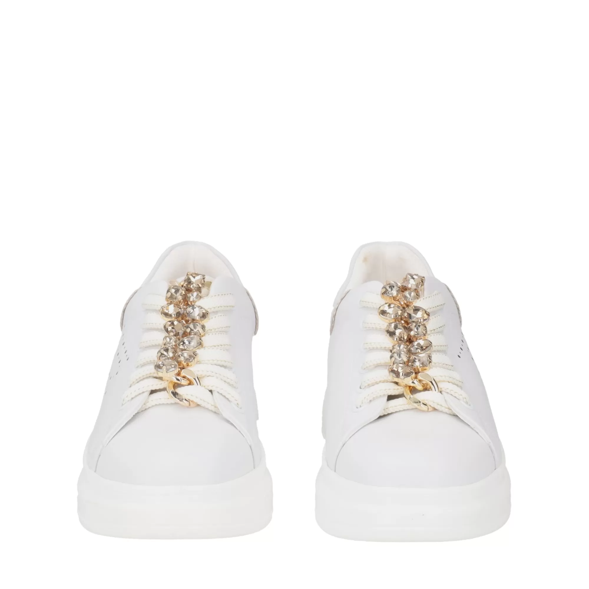 Sneakers*Tosca Blu Sneaker "Blues" Bianca E Oro In 100% Pelle Con Catena Gioiello Bianco