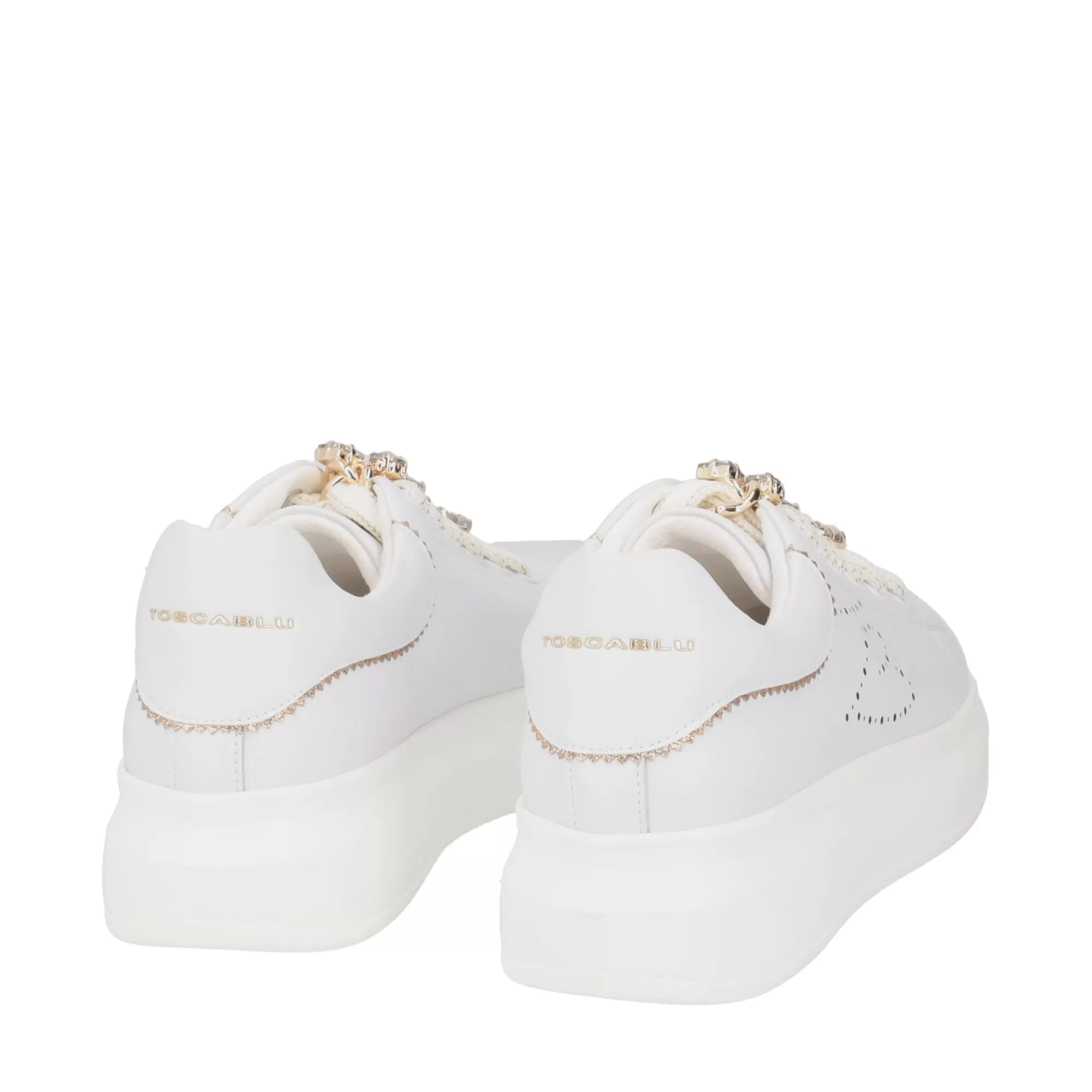 Sneakers*Tosca Blu Sneaker "Blues" Bianca E Oro In 100% Pelle Con Catena Gioiello Bianco