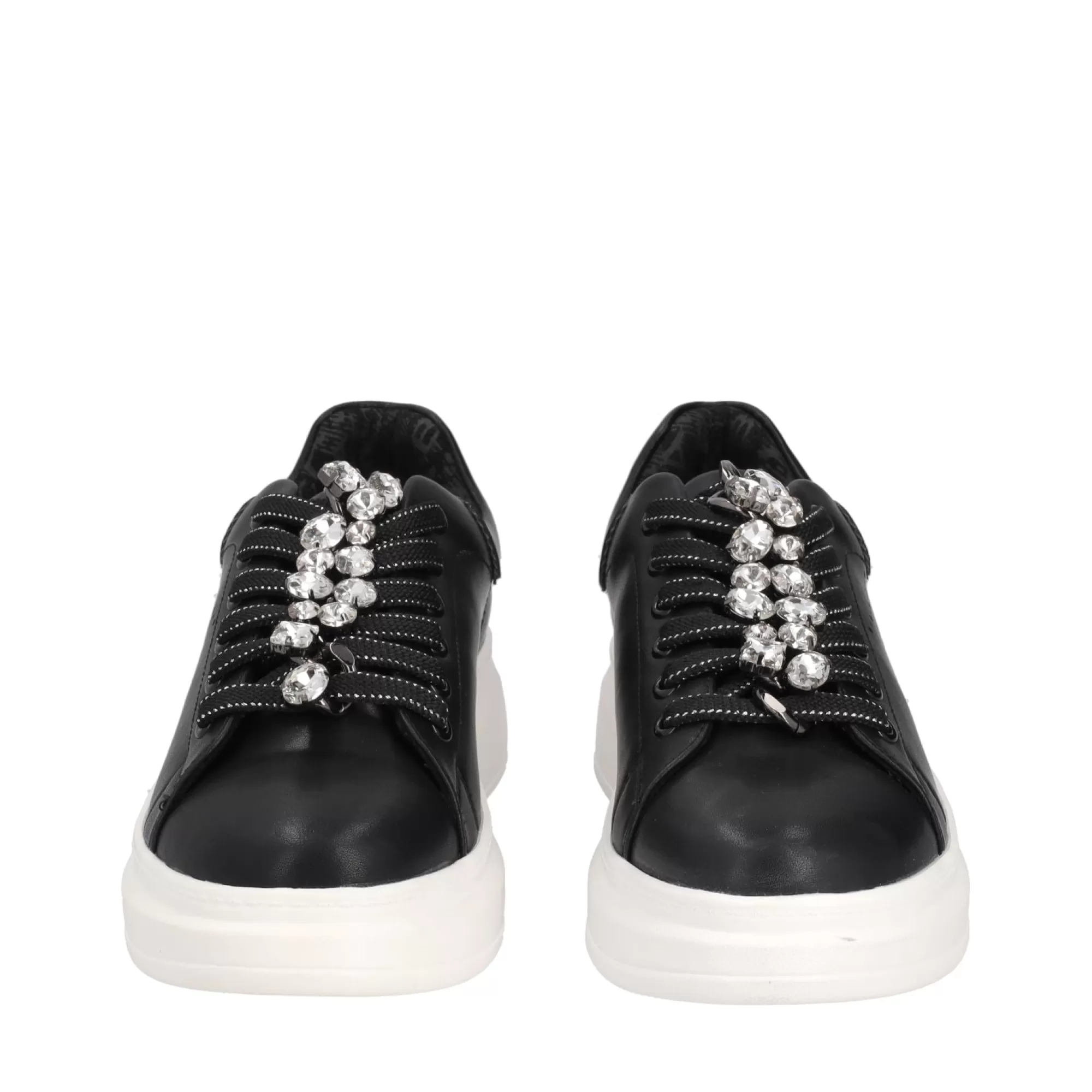 Sneakers*Tosca Blu Sneaker "Blues" Nera E Argento In 100% Pelle Con Catena Gioiello Nero