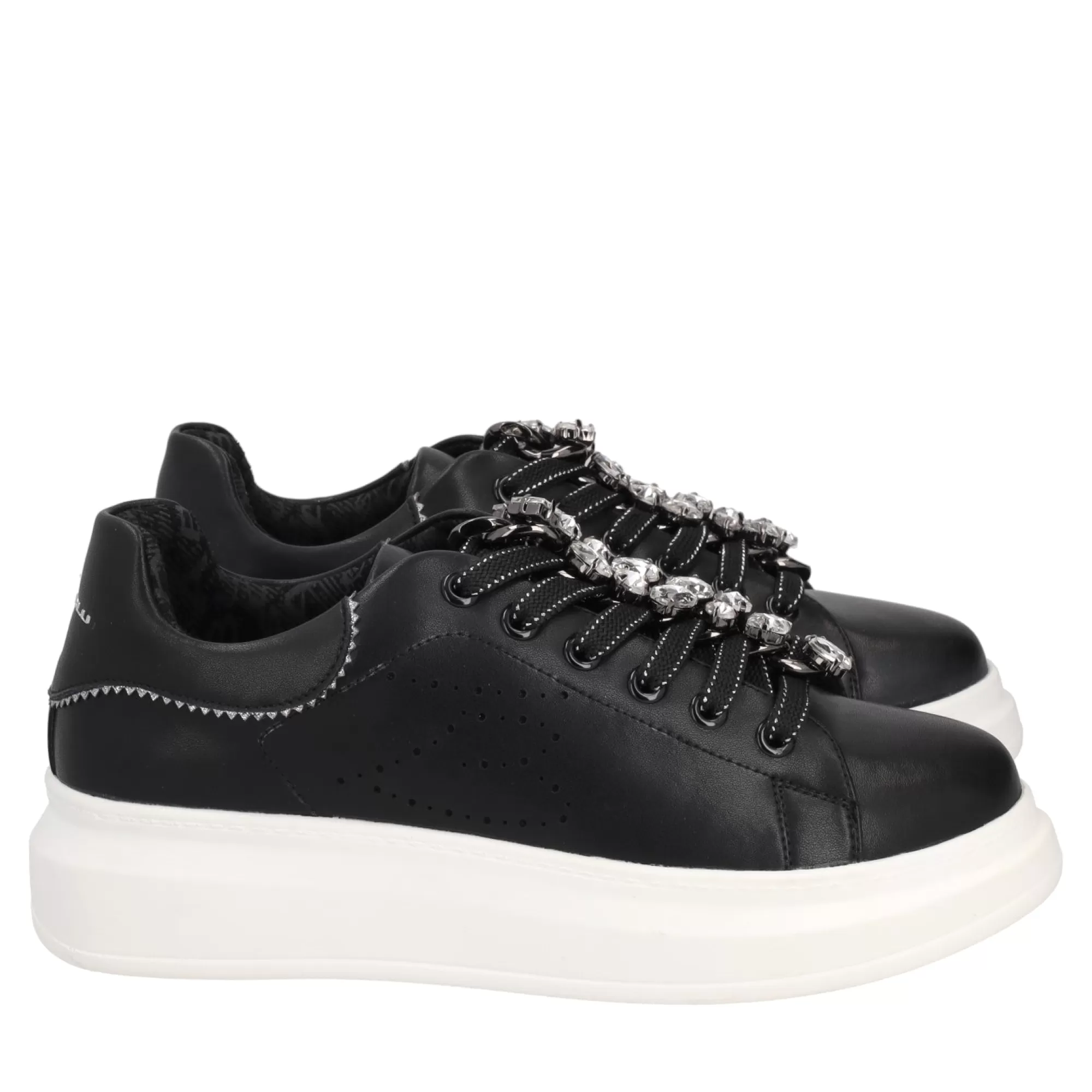 Sneakers*Tosca Blu Sneaker "Blues" Nera E Argento In 100% Pelle Con Catena Gioiello Nero