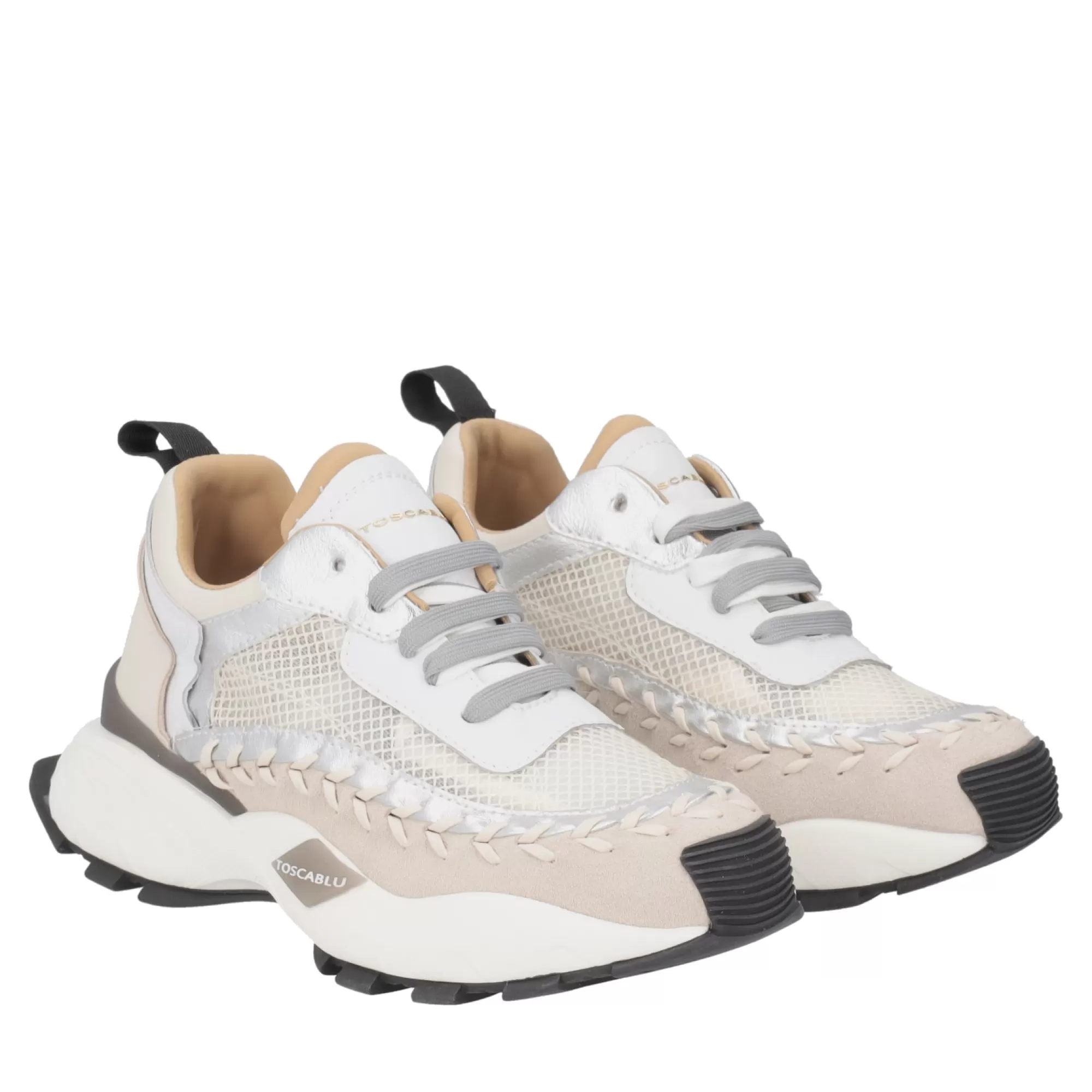 Sneakers*Tosca Blu Sneaker Running "Funky" In Rete In Misto Pelle E Tessuto Tecnico Argento