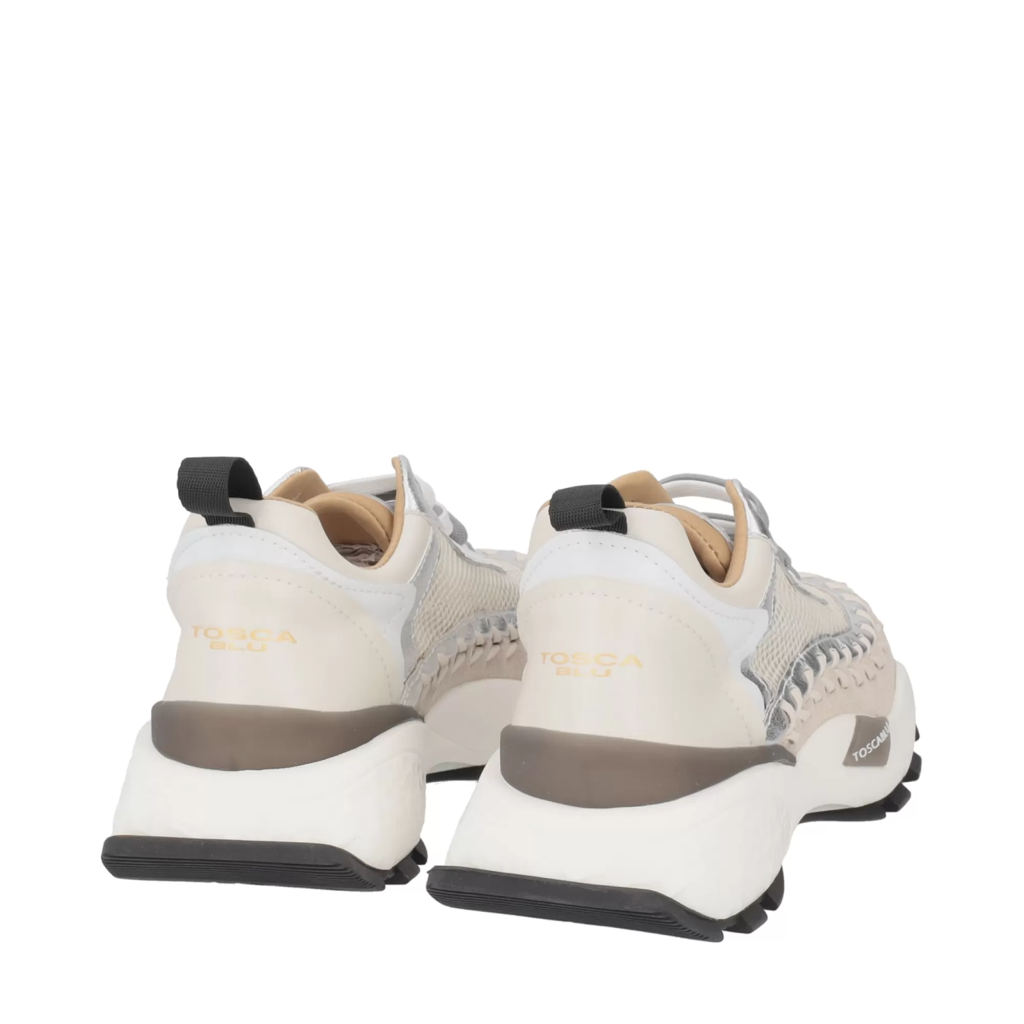 Sneakers*Tosca Blu Sneaker Running "Funky" In Rete In Misto Pelle E Tessuto Tecnico Argento