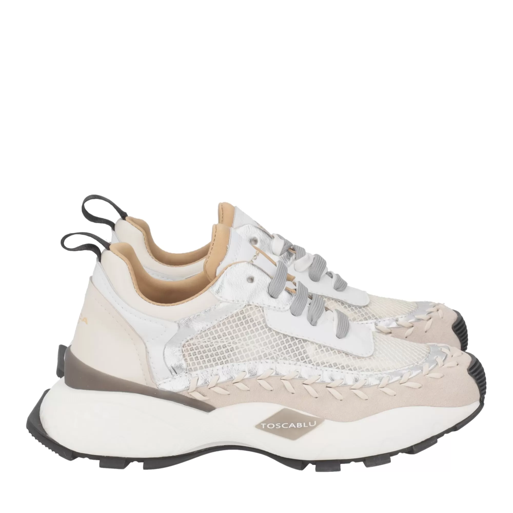 Sneakers*Tosca Blu Sneaker Running "Funky" In Rete In Misto Pelle E Tessuto Tecnico Argento