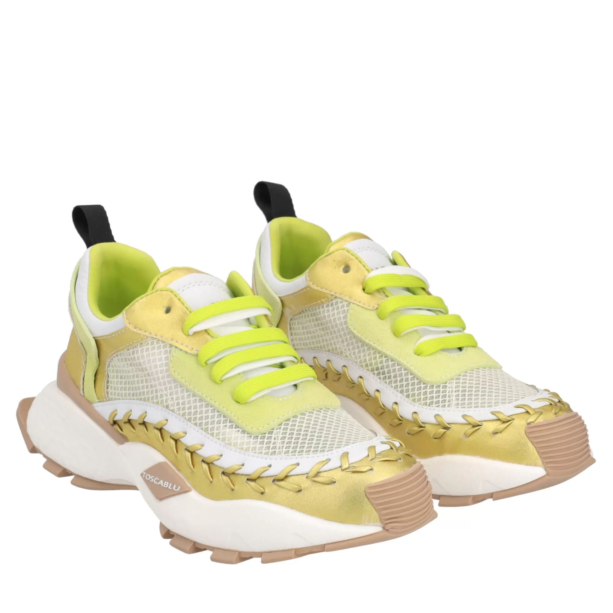 Sneakers*Tosca Blu Sneaker Running "Funky" In Rete Lime In Misto Pelle E Tessuto Tecnico Giallo