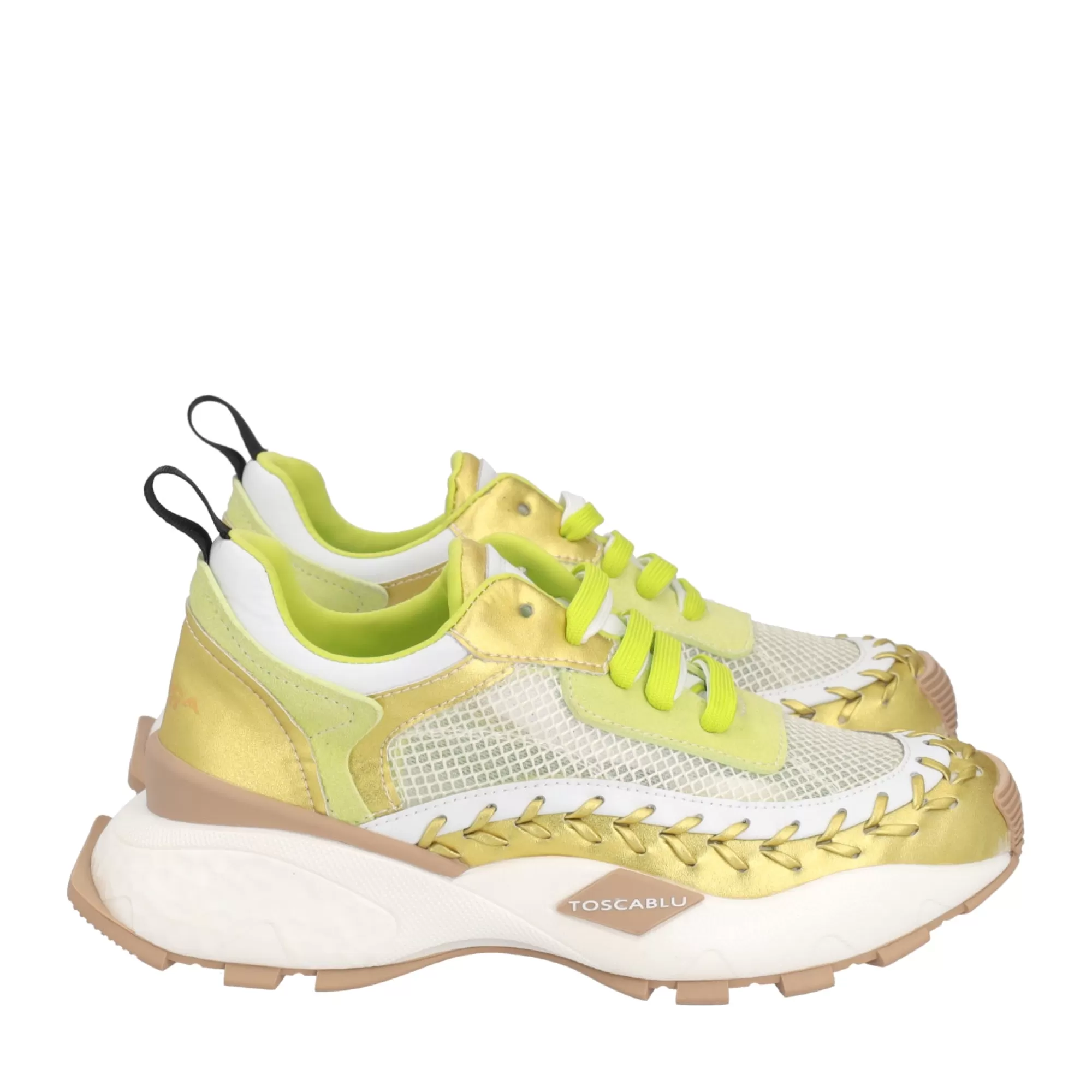 Sneakers*Tosca Blu Sneaker Running "Funky" In Rete Lime In Misto Pelle E Tessuto Tecnico Giallo