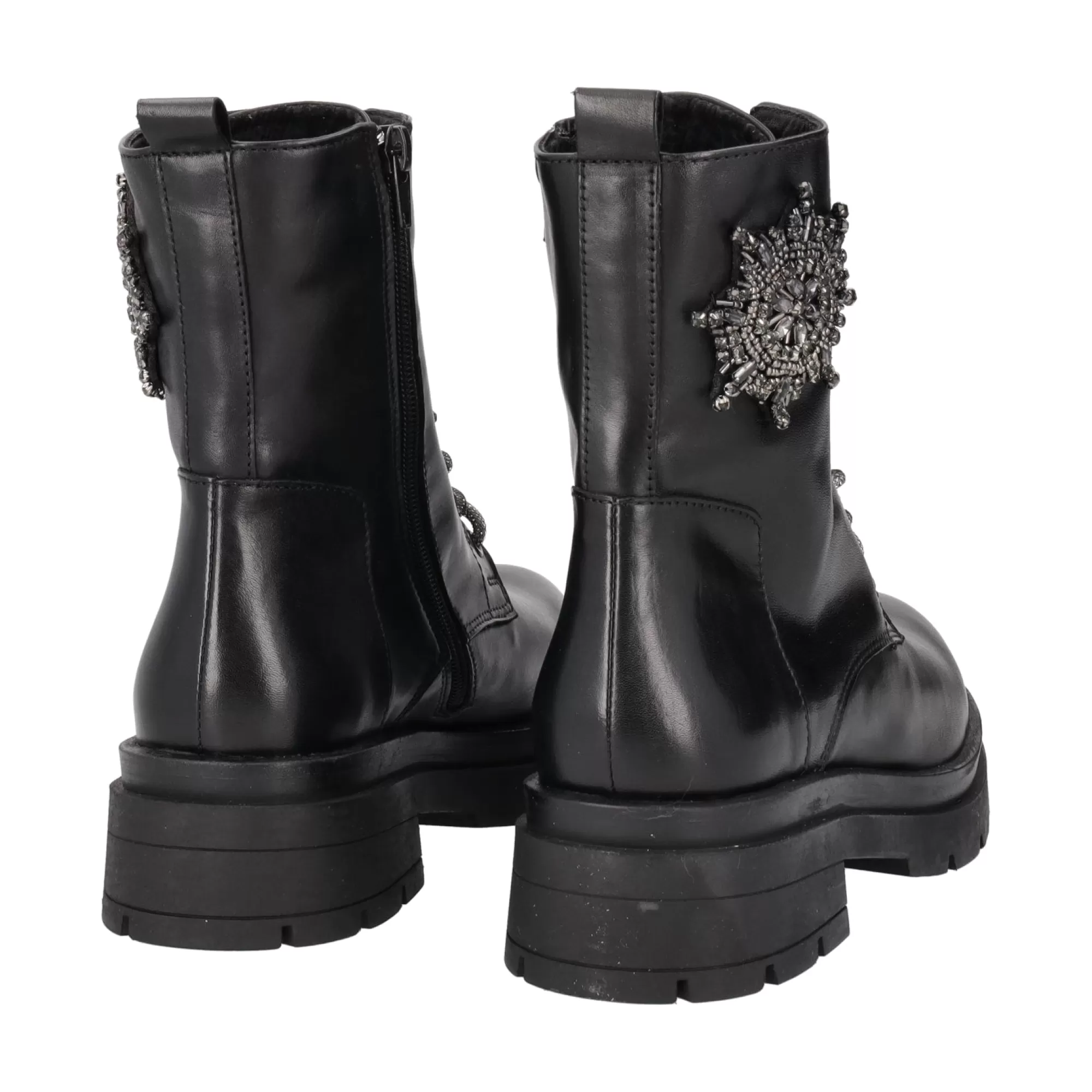 Anfibi E Bikers*Tosca Blu Stivali Biker "Grace" Neri In Vera Pelle Con Lacci E Accessorio Nero