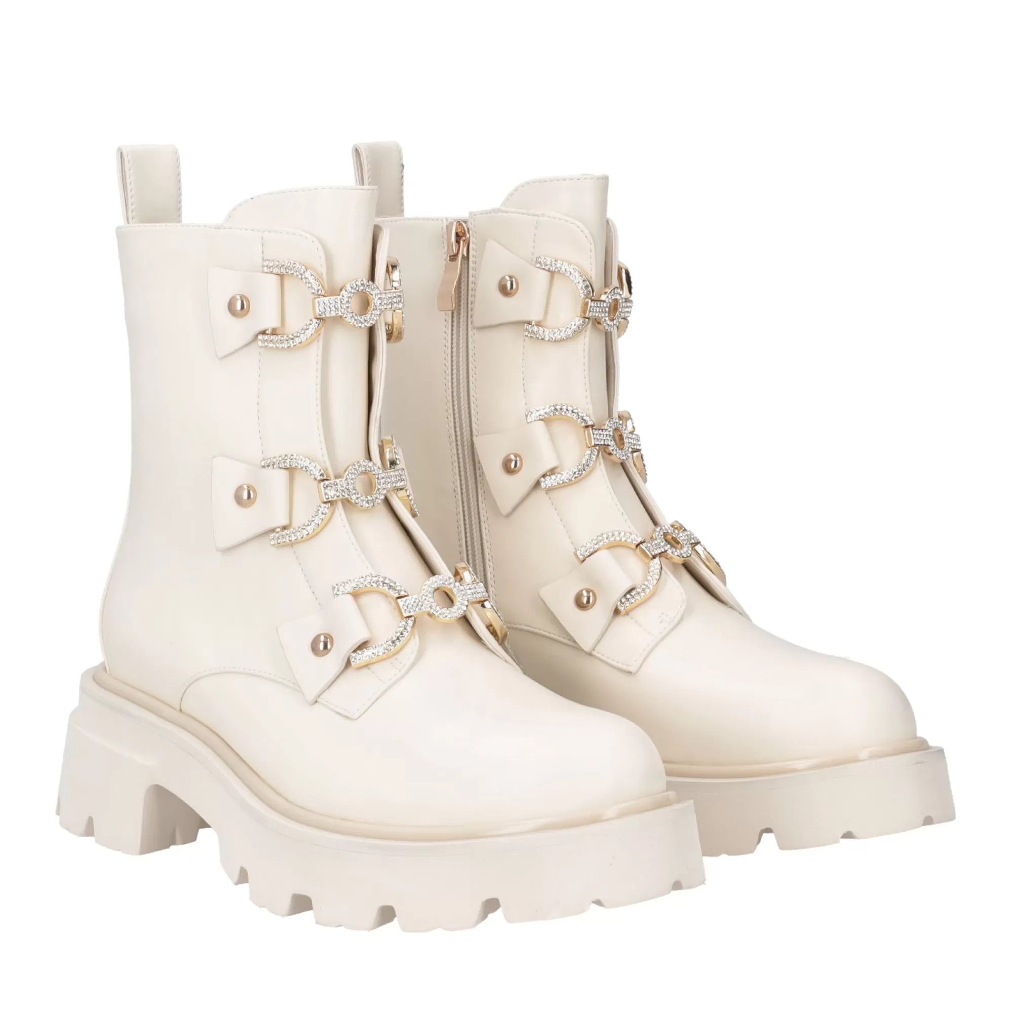 Anfibi E Bikers*Tosca Blu Stivali Biker "Jennifer" Color Latte Con Suola A Carrarmato Bianco